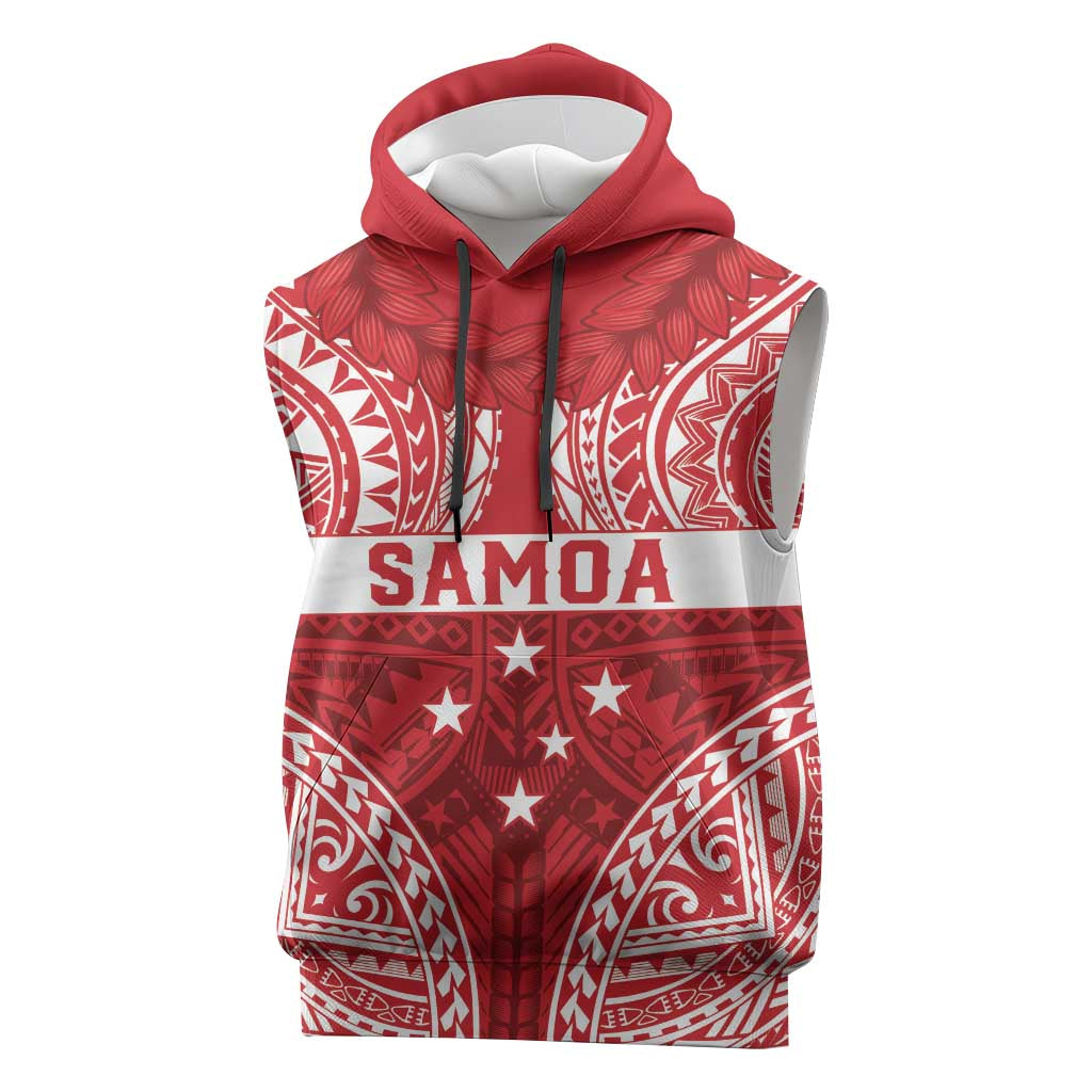 Personalised Toa Samoa Rugby Spirit Sleeveless Hoodie Red Samoan Tribal Pattern LT9 Red - Polynesian Pride