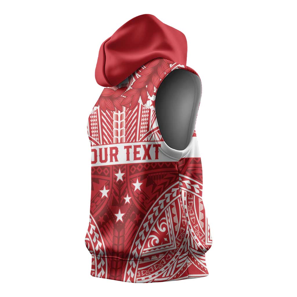Personalised Toa Samoa Rugby Spirit Sleeveless Hoodie Red Samoan Tribal Pattern LT9 - Polynesian Pride