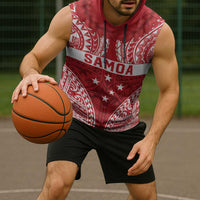 Personalised Toa Samoa Rugby Spirit Sleeveless Hoodie Red Samoan Tribal Pattern LT9 - Polynesian Pride