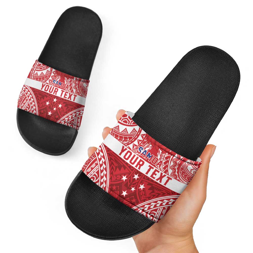 Personalised Toa Samoa Rugby Spirit Slide Sandals Red Samoan Tribal Pattern LT9 - Polynesian Pride
