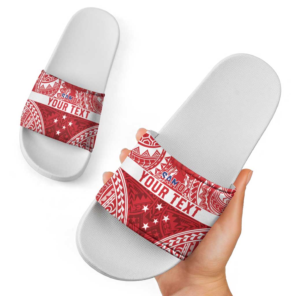 Personalised Toa Samoa Rugby Spirit Slide Sandals Red Samoan Tribal Pattern LT9 - Polynesian Pride
