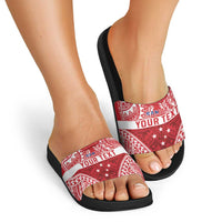 Personalised Toa Samoa Rugby Spirit Slide Sandals Red Samoan Tribal Pattern LT9 - Polynesian Pride