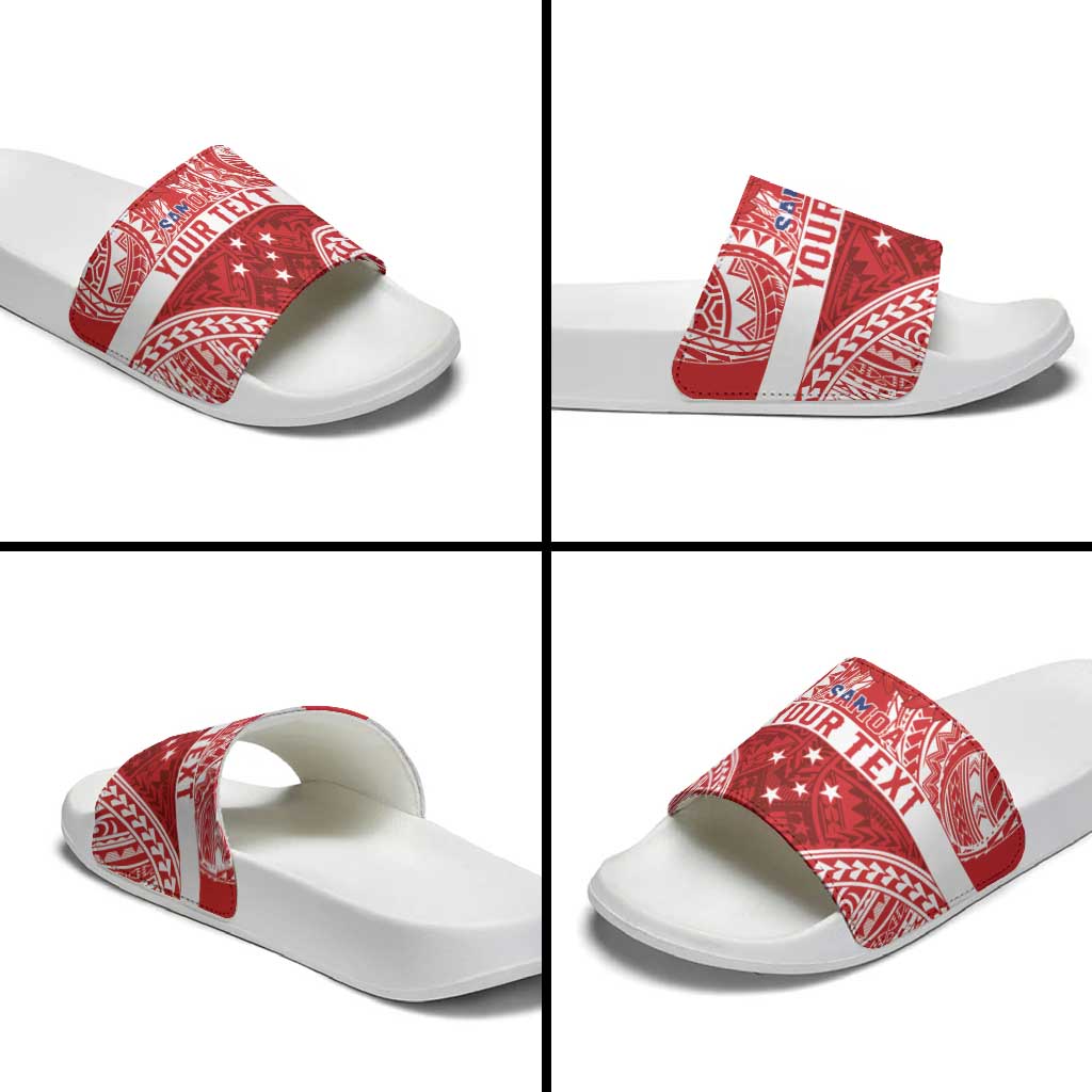Personalised Toa Samoa Rugby Spirit Slide Sandals Red Samoan Tribal Pattern LT9 - Polynesian Pride
