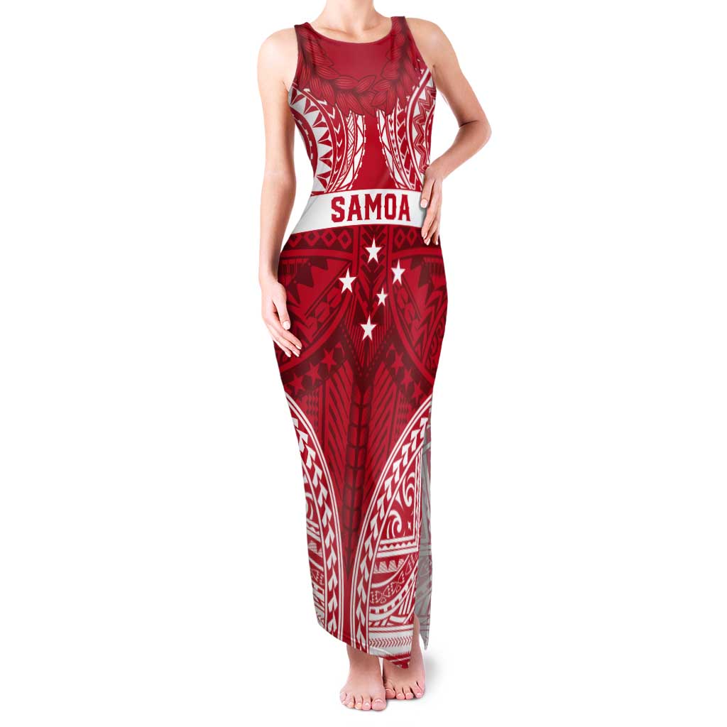 Personalised Toa Samoa Rugby Spirit Tank Maxi Dress Red Samoan Tribal Pattern LT9 Women Red - Polynesian Pride