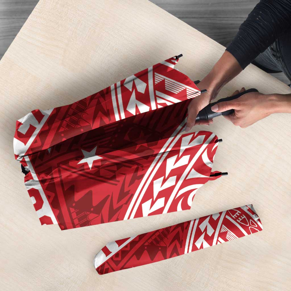Personalised Toa Samoa Rugby Spirit Umbrella Red Samoan Tribal Pattern LT9 - Polynesian Pride