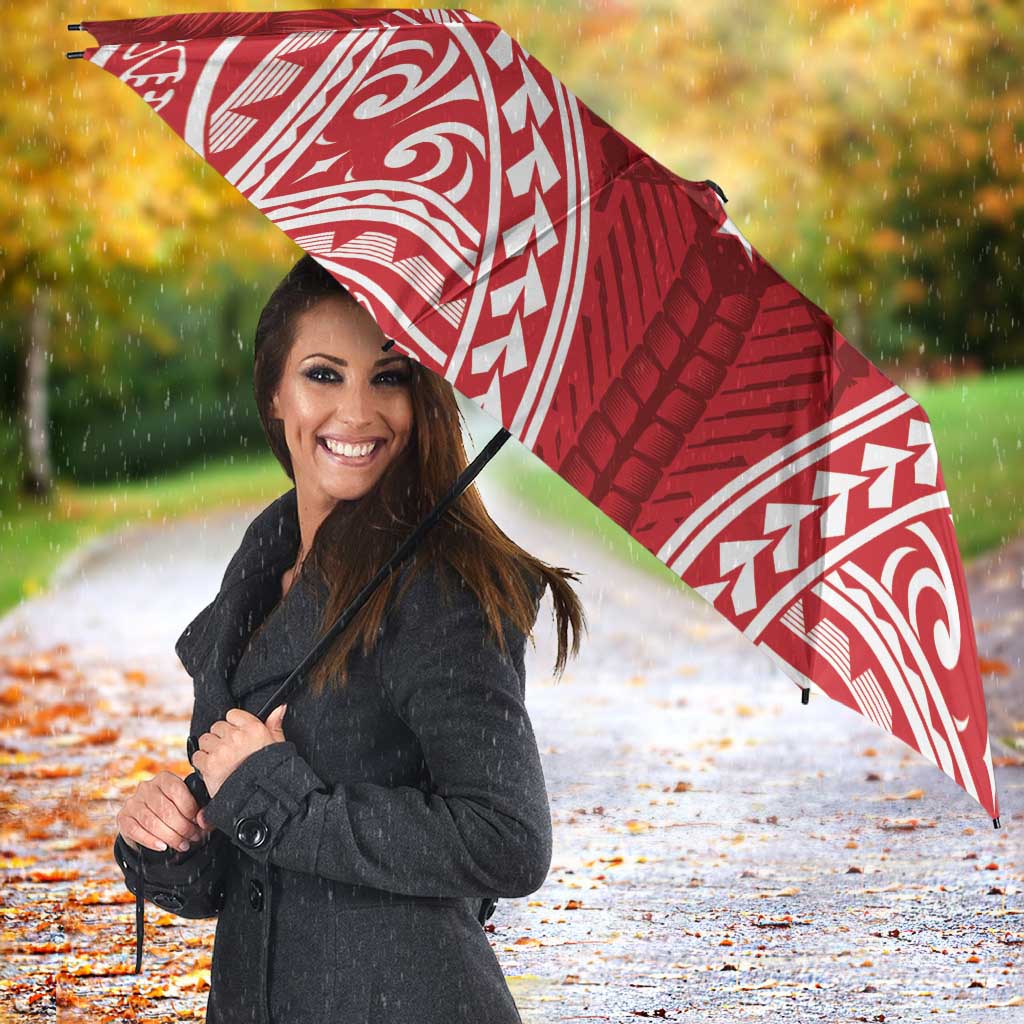 Personalised Toa Samoa Rugby Spirit Umbrella Red Samoan Tribal Pattern LT9 - Polynesian Pride