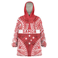 Personalised Toa Samoa Rugby Spirit Wearable Blanket Hoodie Red Samoan Tribal Pattern LT9 One Size Red - Polynesian Pride