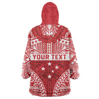 Personalised Toa Samoa Rugby Spirit Wearable Blanket Hoodie Red Samoan Tribal Pattern LT9 - Polynesian Pride