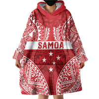 Personalised Toa Samoa Rugby Spirit Wearable Blanket Hoodie Red Samoan Tribal Pattern LT9 - Polynesian Pride