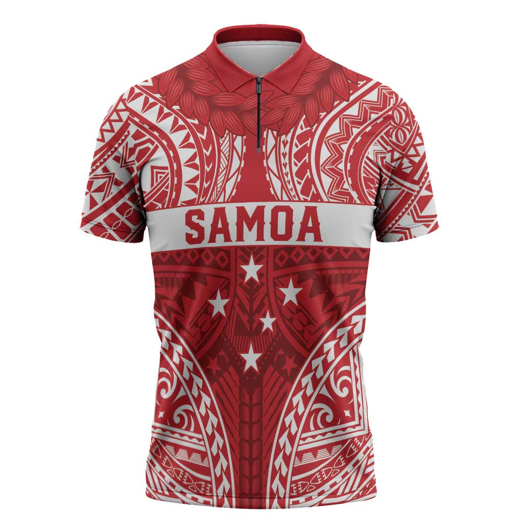 Personalised Toa Samoa Rugby Spirit Zipper Polo Shirt Red Samoan Tribal Pattern LT9 Red - Polynesian Pride