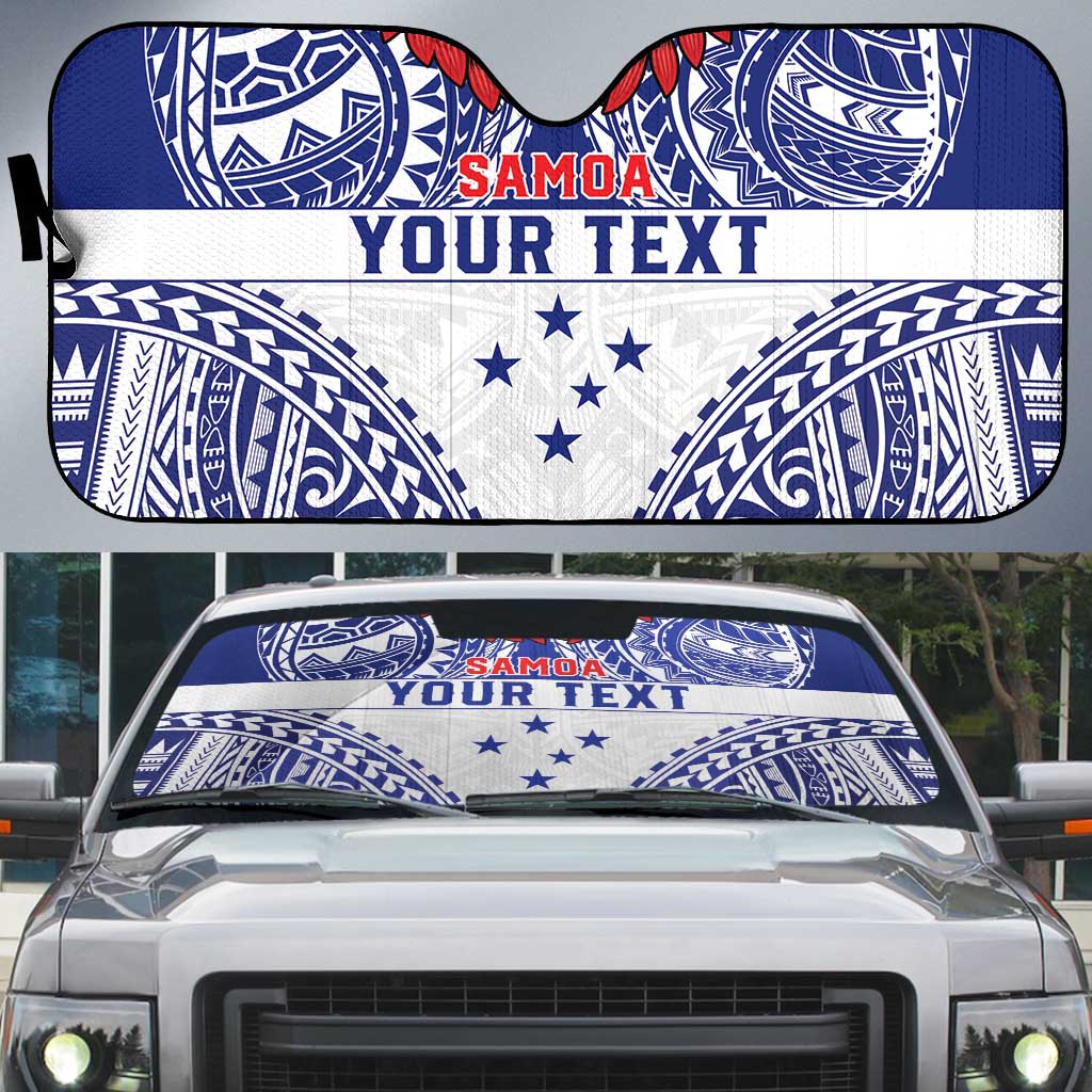 Personalised Toa Samoa Rugby Spirit Auto Sun Shade White Samoan Tribal Pattern LT9 White - Polynesian Pride