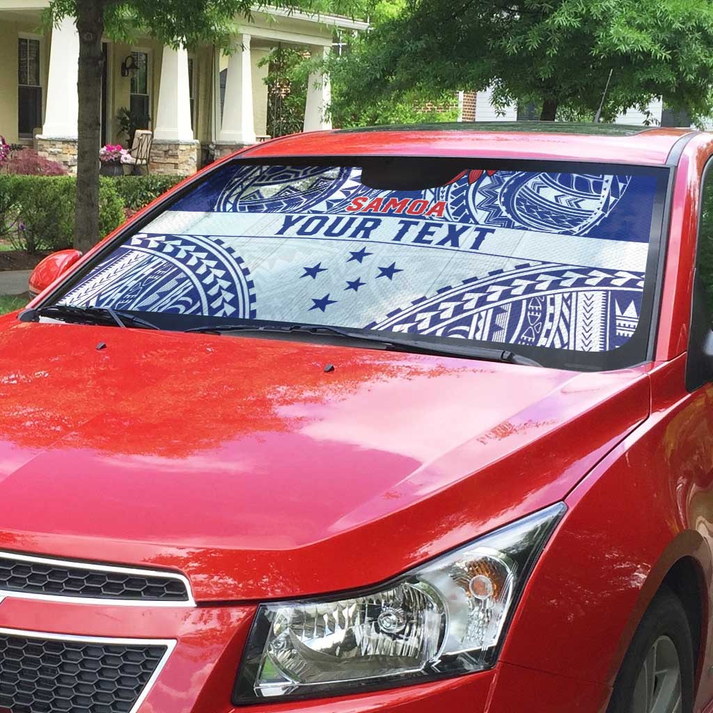 Personalised Toa Samoa Rugby Spirit Auto Sun Shade White Samoan Tribal Pattern LT9 - Polynesian Pride