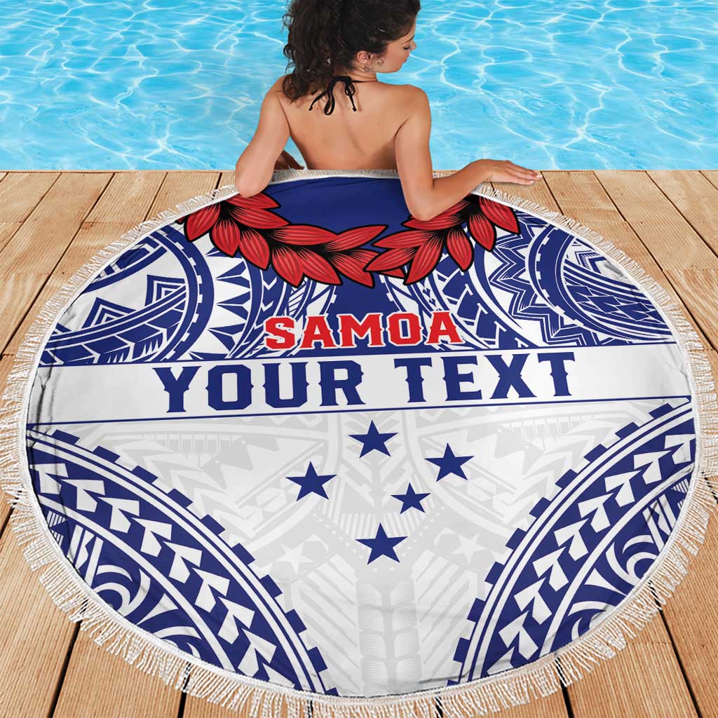 Personalised Toa Samoa Rugby Spirit Beach Blanket White Samoan Tribal Pattern LT9 - Polynesian Pride
