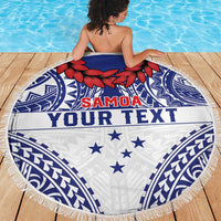 Personalised Toa Samoa Rugby Spirit Beach Blanket White Samoan Tribal Pattern LT9 - Polynesian Pride