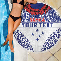 Personalised Toa Samoa Rugby Spirit Beach Blanket White Samoan Tribal Pattern LT9 - Polynesian Pride