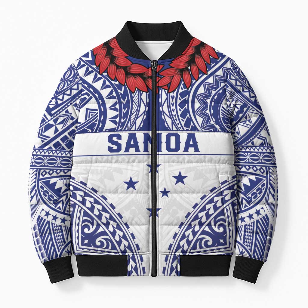 Personalised Toa Samoa Rugby Spirit Bomber Puffer Jacket White Samoan Tribal Pattern LT9 Unisex White - Polynesian Pride