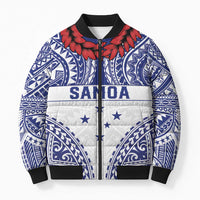 Personalised Toa Samoa Rugby Spirit Bomber Puffer Jacket White Samoan Tribal Pattern LT9 Unisex White - Polynesian Pride