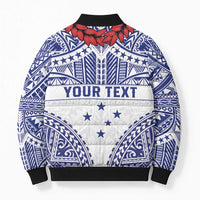 Personalised Toa Samoa Rugby Spirit Bomber Puffer Jacket White Samoan Tribal Pattern LT9 - Polynesian Pride