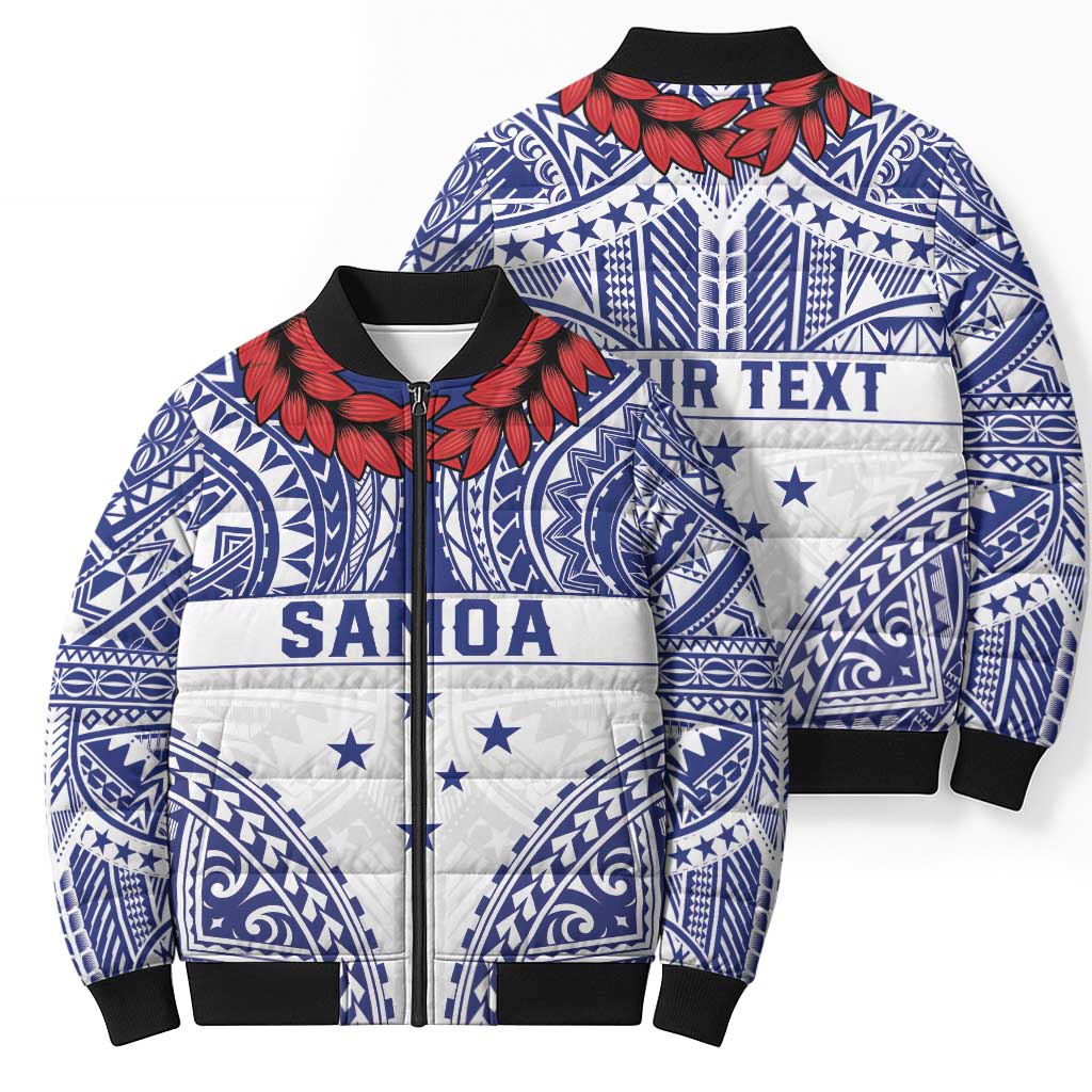 Personalised Toa Samoa Rugby Spirit Bomber Puffer Jacket White Samoan Tribal Pattern LT9 - Polynesian Pride