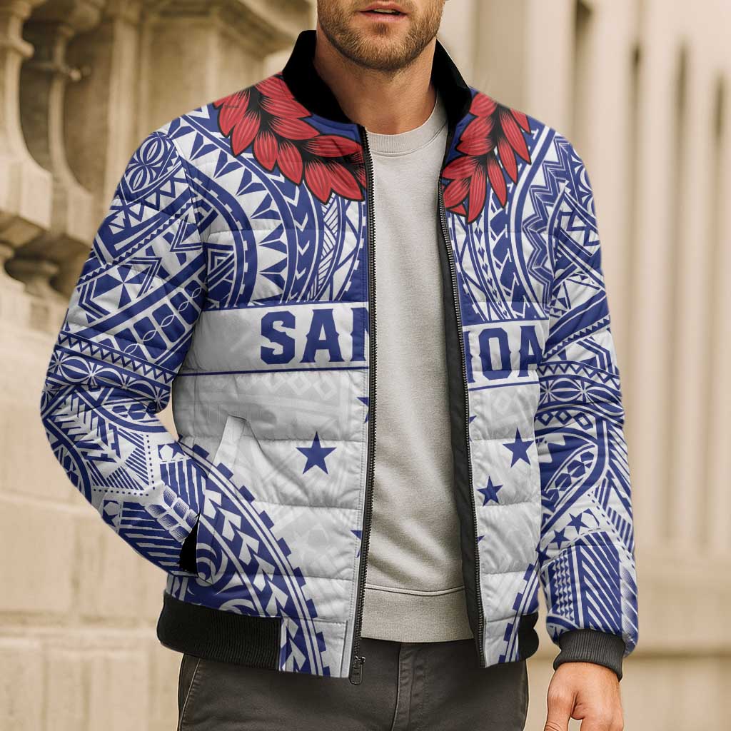 Personalised Toa Samoa Rugby Spirit Bomber Puffer Jacket White Samoan Tribal Pattern LT9 - Polynesian Pride