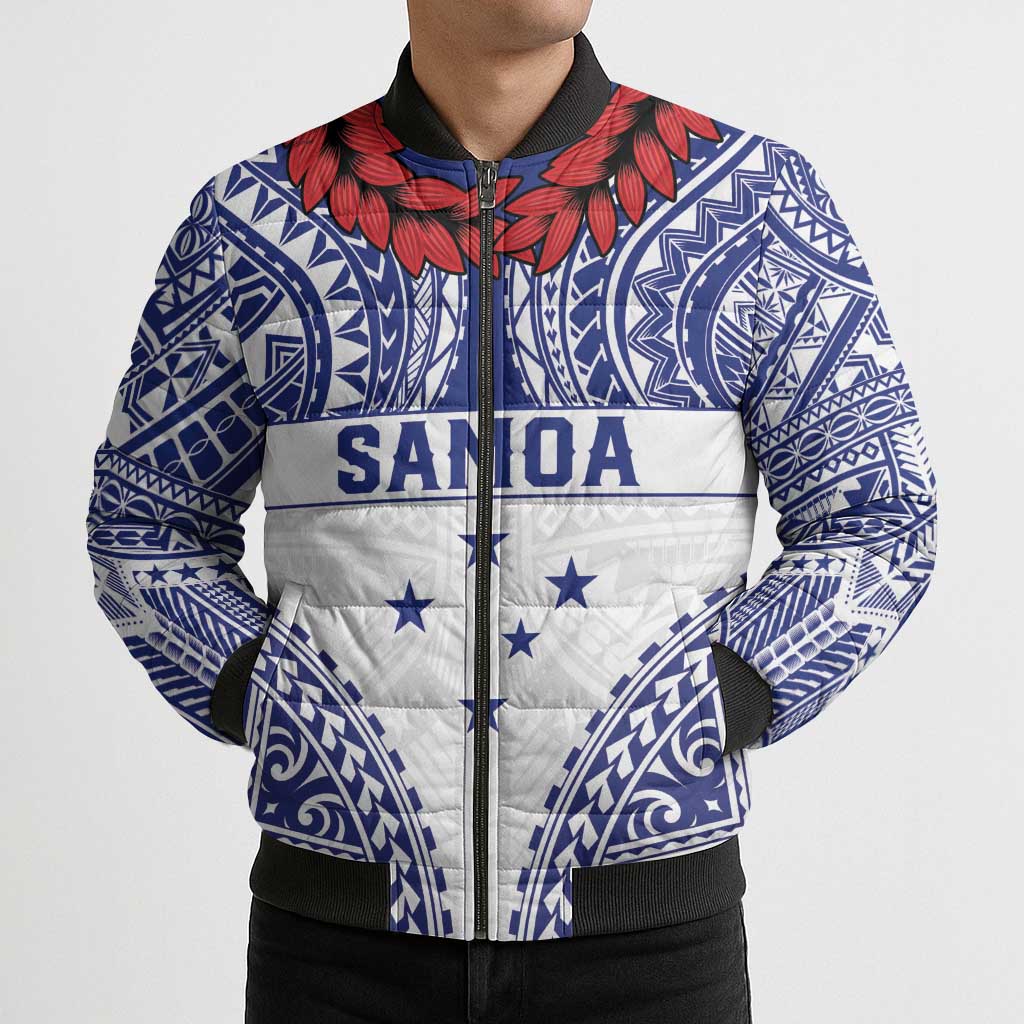 Personalised Toa Samoa Rugby Spirit Bomber Puffer Jacket White Samoan Tribal Pattern LT9 - Polynesian Pride