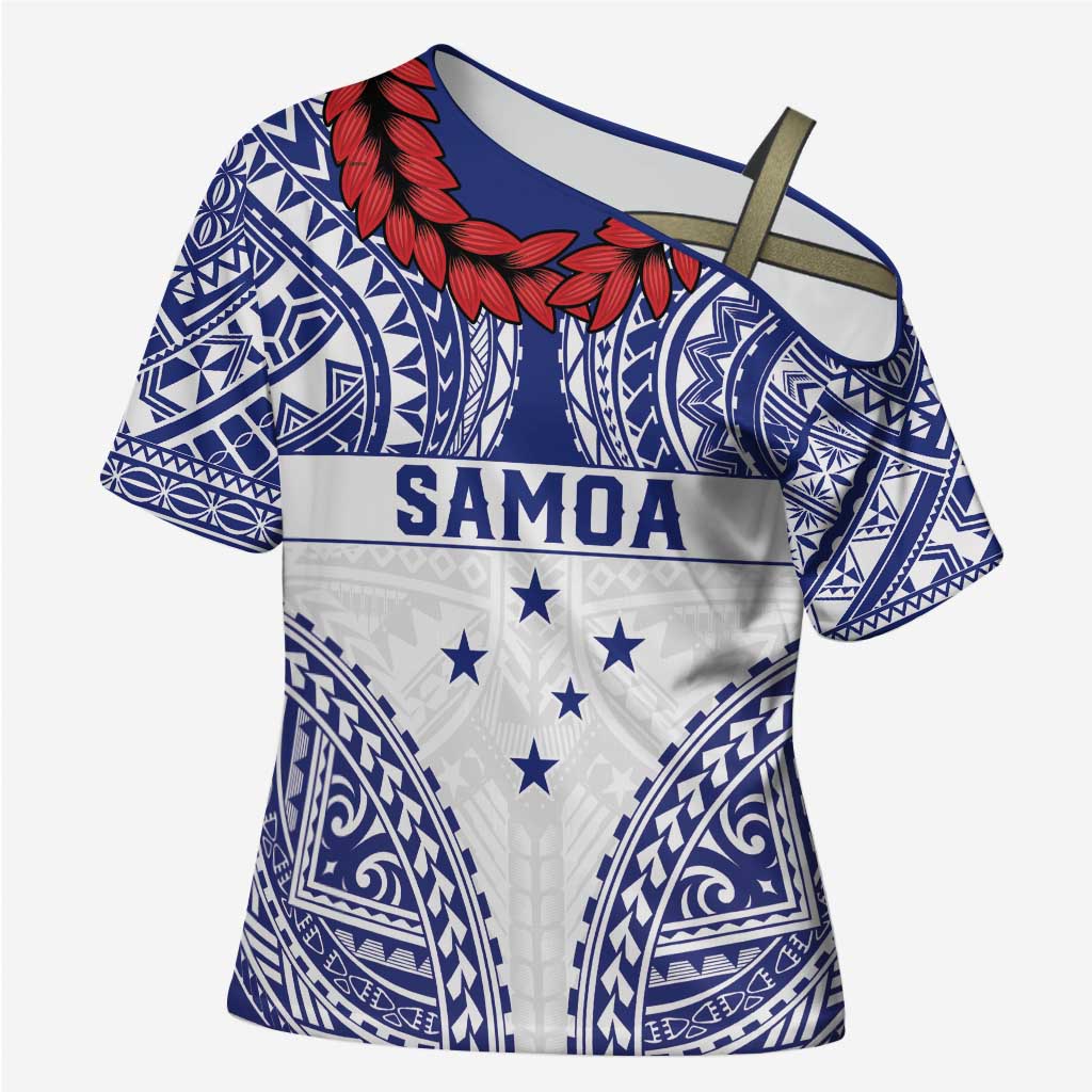 Personalised Toa Samoa Rugby Spirit Cross Shoulder Shirt White Samoan Tribal Pattern LT9 Female White - Polynesian Pride