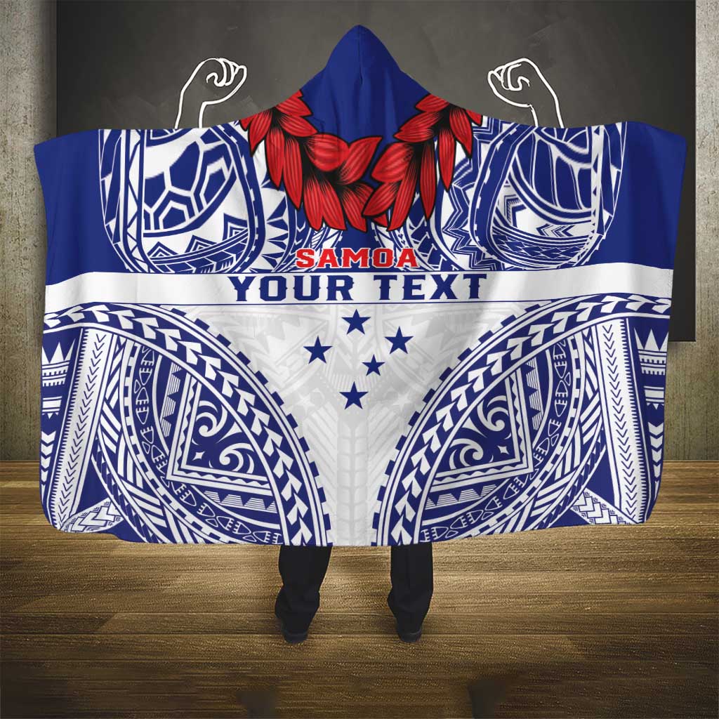 Personalised Toa Samoa Rugby Spirit Hooded Blanket White Samoan Tribal Pattern LT9 - Polynesian Pride