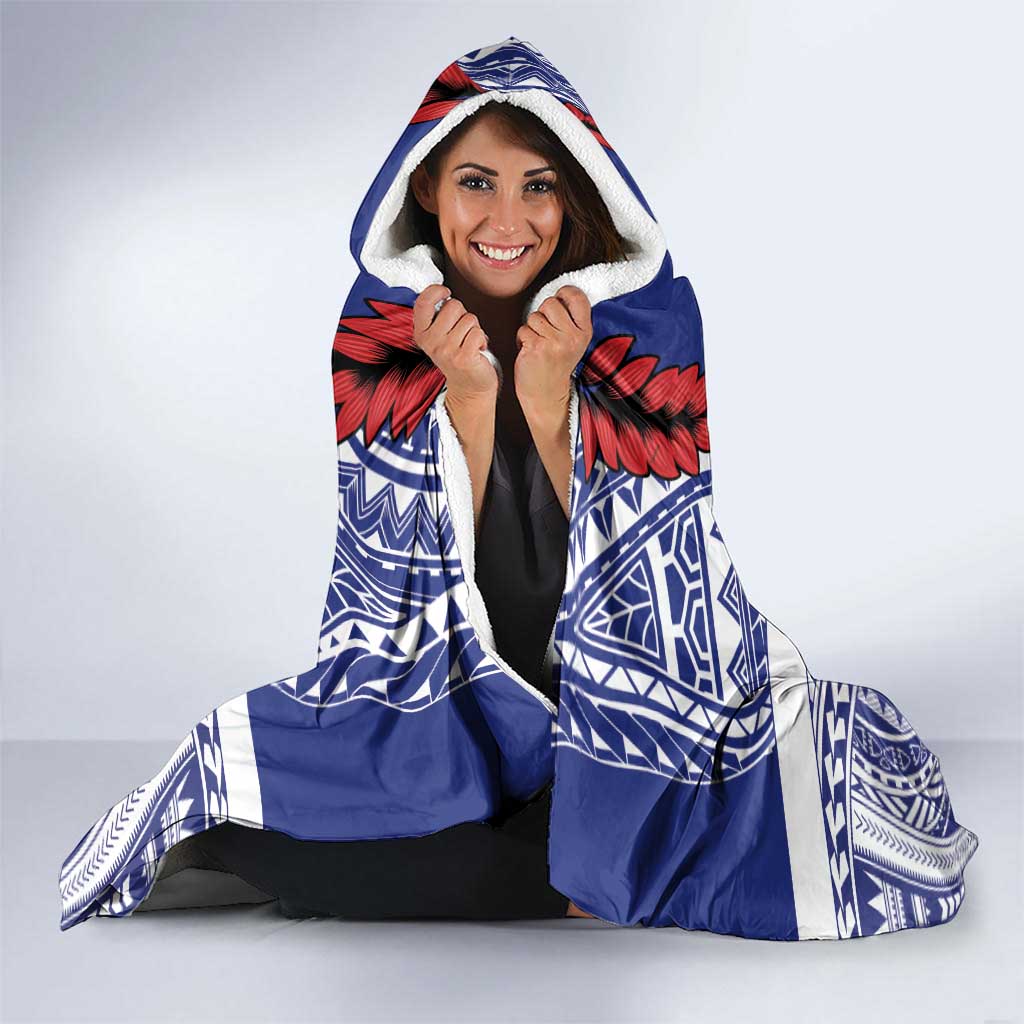 Personalised Toa Samoa Rugby Spirit Hooded Blanket White Samoan Tribal Pattern LT9 - Polynesian Pride