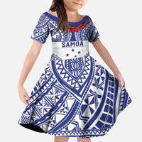 Personalised Toa Samoa Rugby Spirit Kid Short Sleeve Dress White Samoan Tribal Pattern LT9 KID White - Polynesian Pride