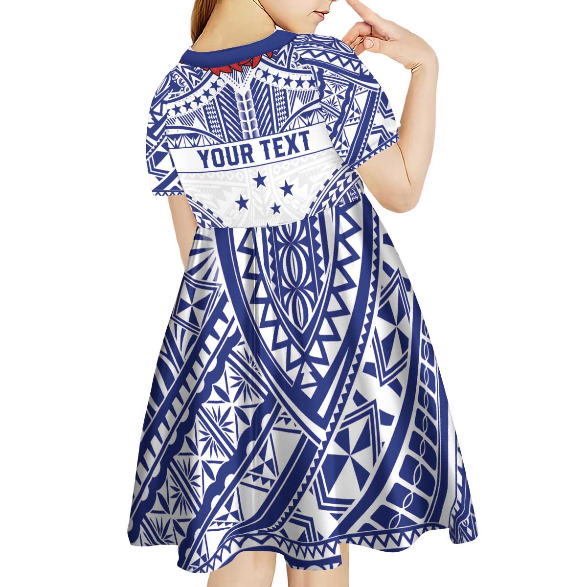 Personalised Toa Samoa Rugby Spirit Kid Short Sleeve Dress White Samoan Tribal Pattern LT9 - Polynesian Pride