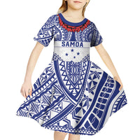 Personalised Toa Samoa Rugby Spirit Kid Short Sleeve Dress White Samoan Tribal Pattern LT9 - Polynesian Pride