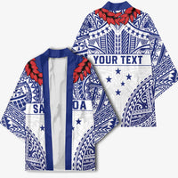 Personalised Toa Samoa Rugby Spirit Kimono White Samoan Tribal Pattern LT9 - Polynesian Pride