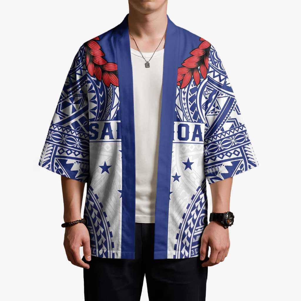 Personalised Toa Samoa Rugby Spirit Kimono White Samoan Tribal Pattern LT9 - Polynesian Pride