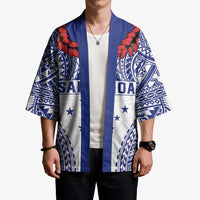 Personalised Toa Samoa Rugby Spirit Kimono White Samoan Tribal Pattern LT9 - Polynesian Pride
