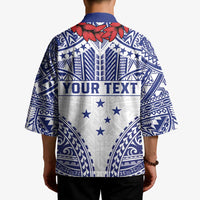 Personalised Toa Samoa Rugby Spirit Kimono White Samoan Tribal Pattern LT9 - Polynesian Pride