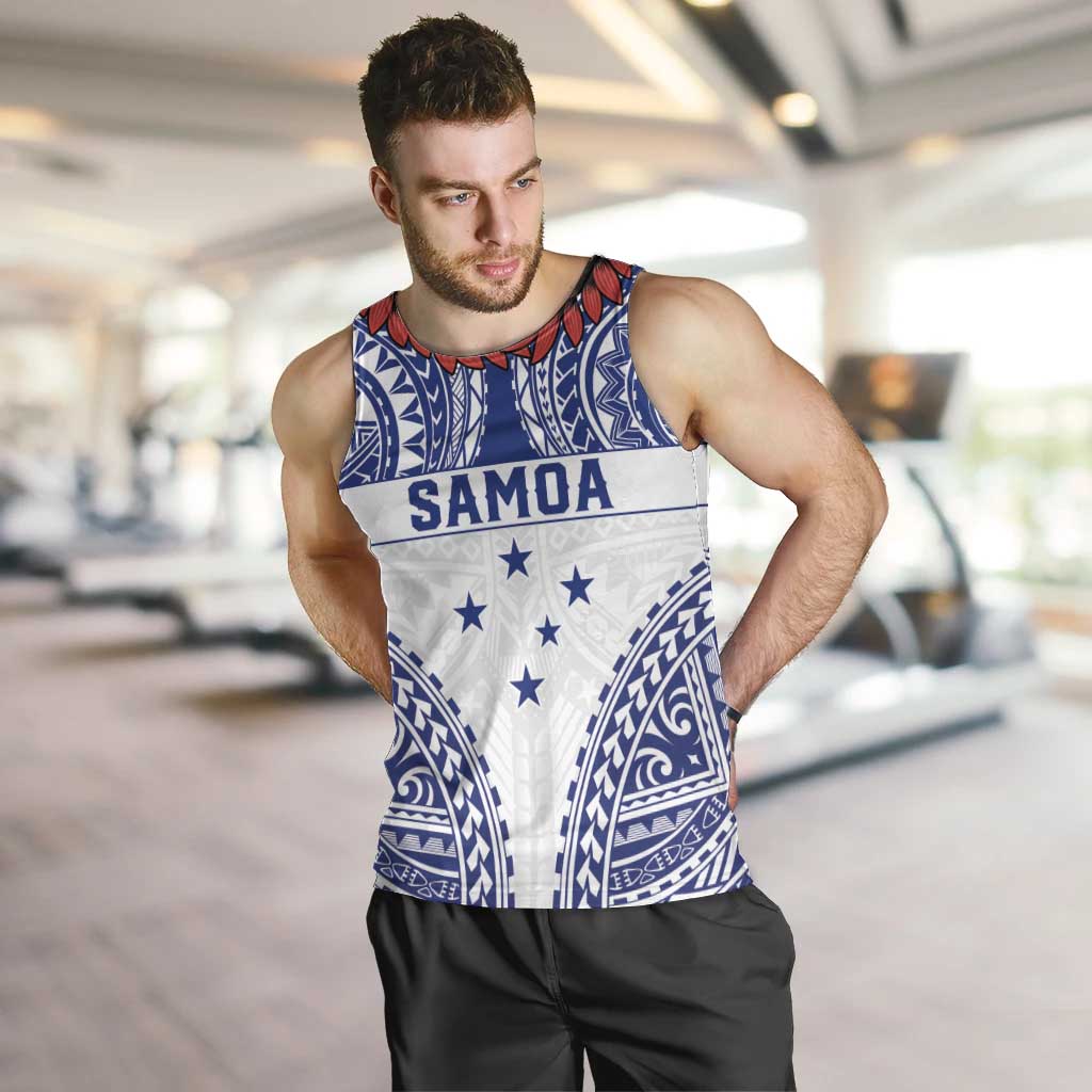 Personalised Toa Samoa Rugby Spirit Men Tank Top White Samoan Tribal Pattern LT9 White - Polynesian Pride