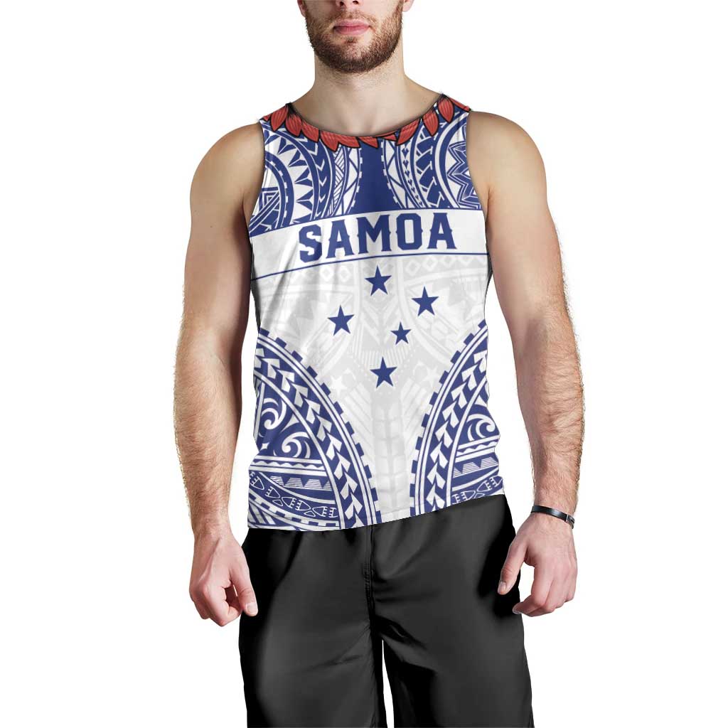 Personalised Toa Samoa Rugby Spirit Men Tank Top White Samoan Tribal Pattern LT9 - Polynesian Pride