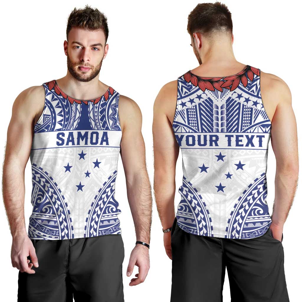 Personalised Toa Samoa Rugby Spirit Men Tank Top White Samoan Tribal Pattern LT9 - Polynesian Pride