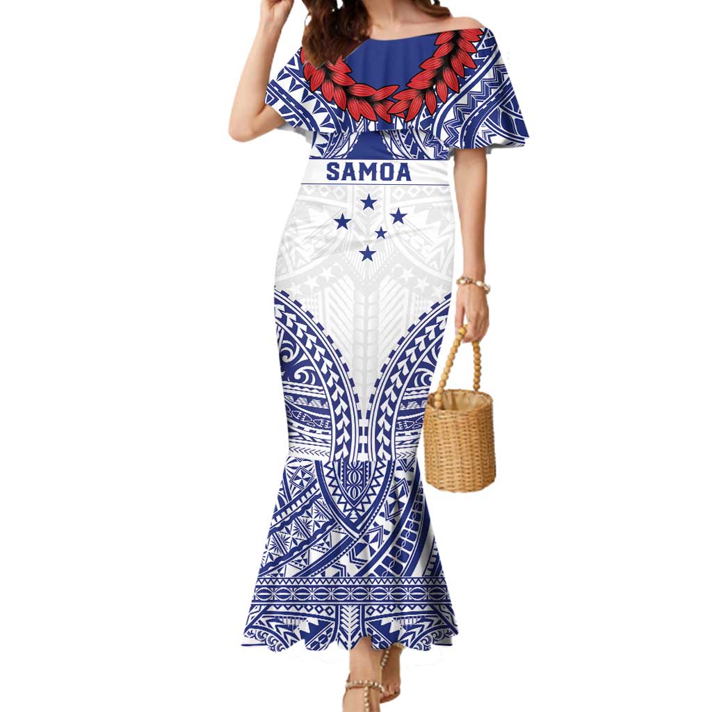 Personalised Toa Samoa Rugby Spirit Mermaid Dress White Samoan Tribal Pattern LT9 Women White - Polynesian Pride