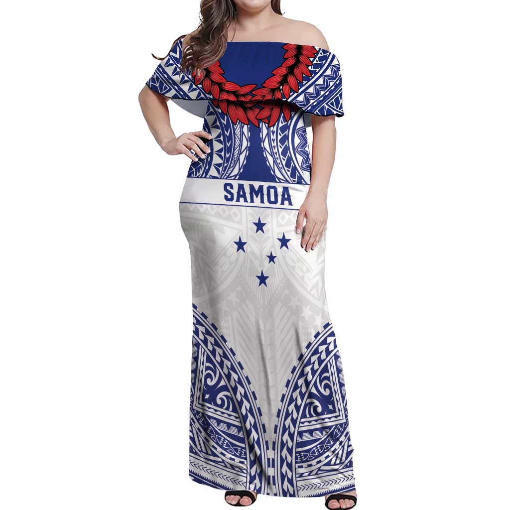 Personalised Toa Samoa Rugby Spirit Off Shoulder Maxi Dress White Samoan Tribal Pattern LT9 Women White - Polynesian Pride