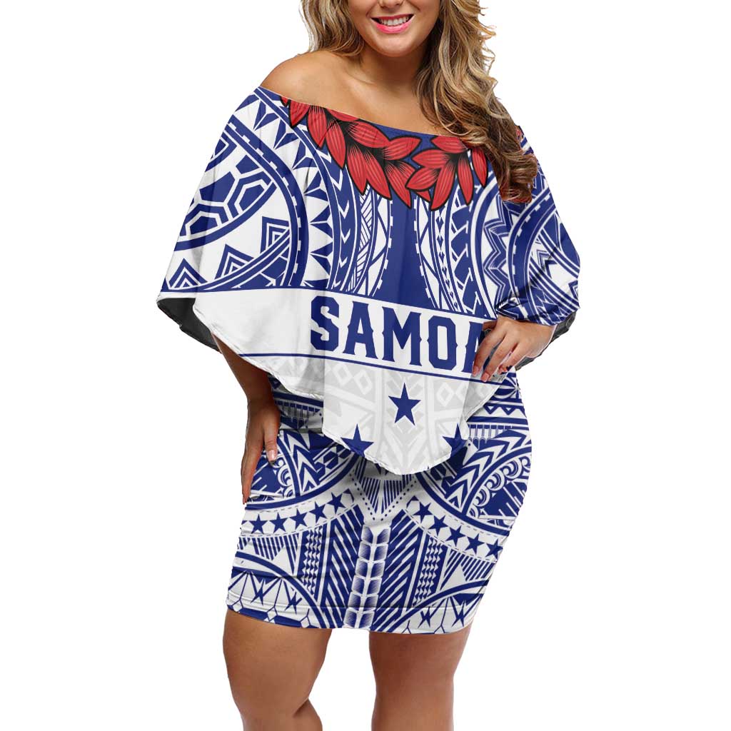 Personalised Toa Samoa Rugby Spirit Off Shoulder Short Dress White Samoan Tribal Pattern LT9 Women White - Polynesian Pride