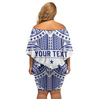 Personalised Toa Samoa Rugby Spirit Off Shoulder Short Dress White Samoan Tribal Pattern LT9 - Polynesian Pride
