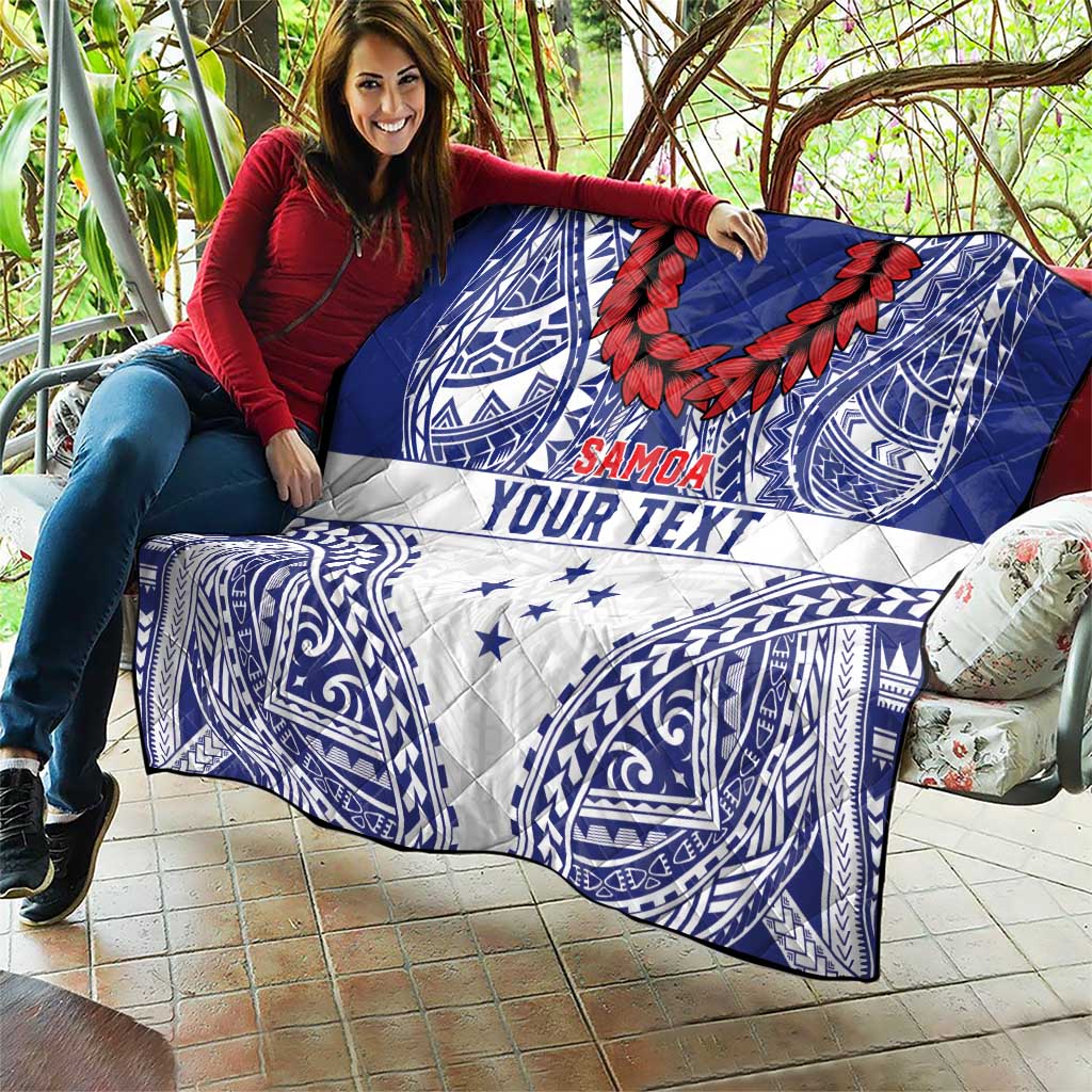 Personalised Toa Samoa Rugby Spirit Quilt White Samoan Tribal Pattern LT9 - Polynesian Pride