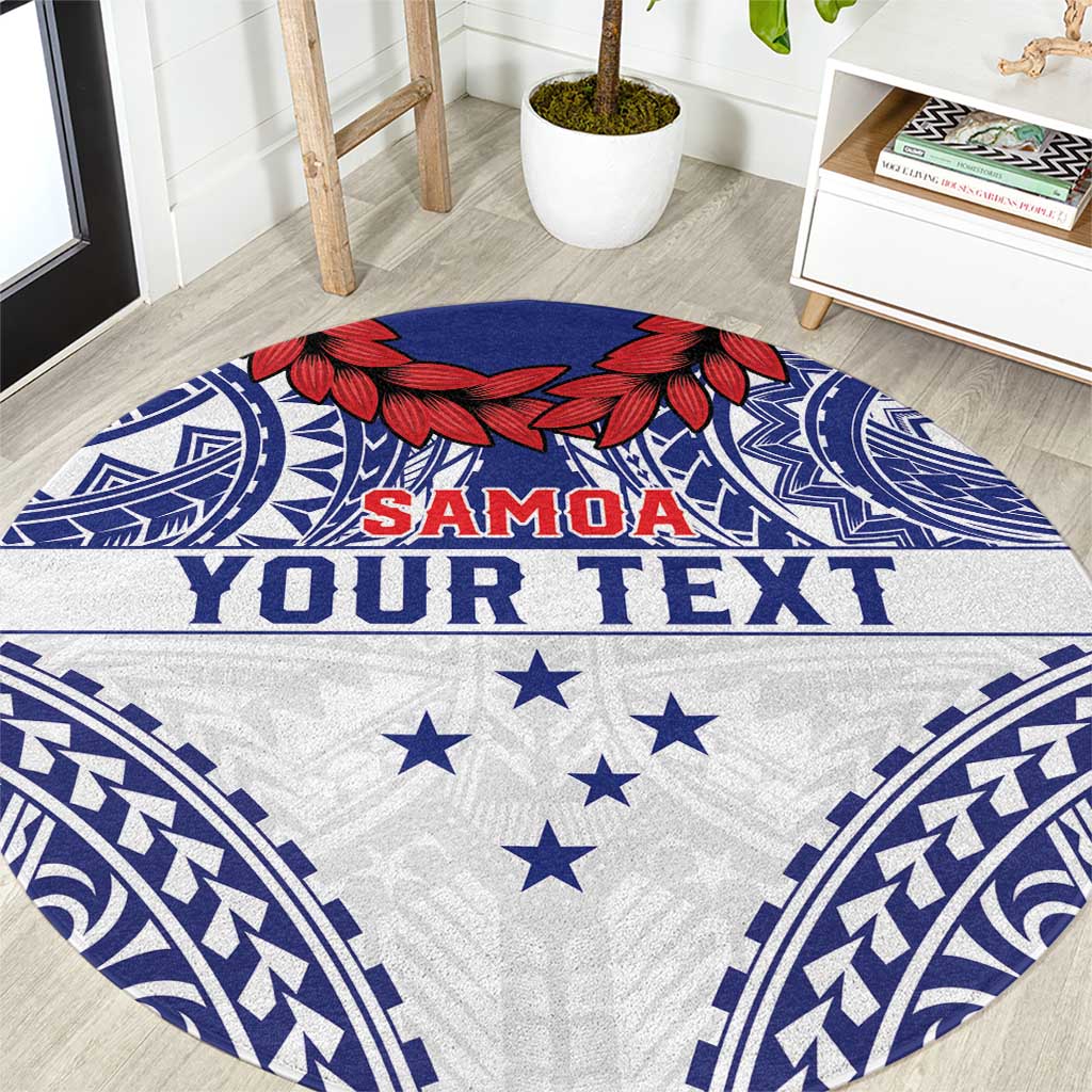 Personalised Toa Samoa Rugby Spirit Round Carpet White Samoan Tribal Pattern LT9 White - Polynesian Pride
