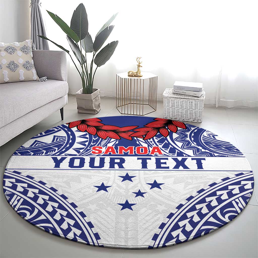 Personalised Toa Samoa Rugby Spirit Round Carpet White Samoan Tribal Pattern LT9 - Polynesian Pride