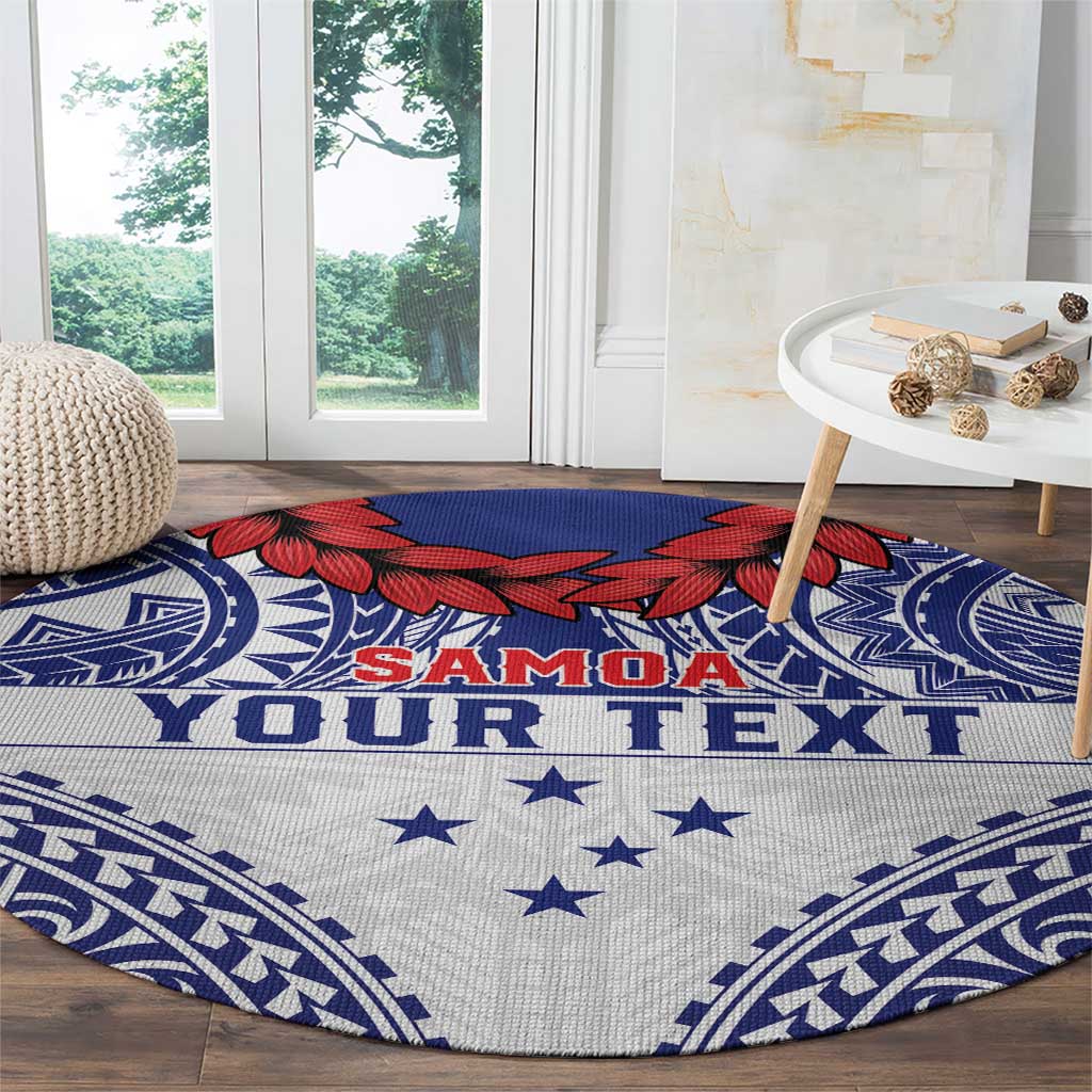 Personalised Toa Samoa Rugby Spirit Round Carpet White Samoan Tribal Pattern LT9 - Polynesian Pride