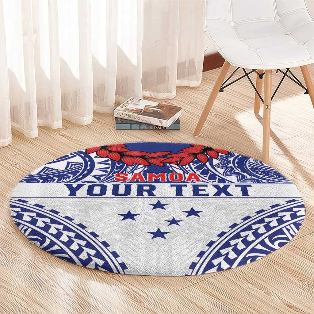 Personalised Toa Samoa Rugby Spirit Round Carpet White Samoan Tribal Pattern LT9 - Polynesian Pride