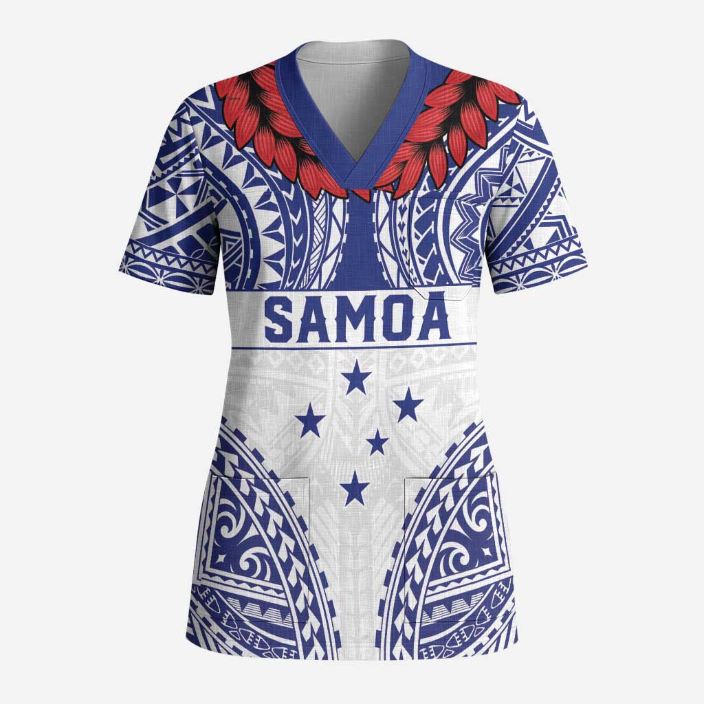 Personalised Toa Samoa Rugby Spirit Scrub Top White Samoan Tribal Pattern LT9 Adult White - Polynesian Pride
