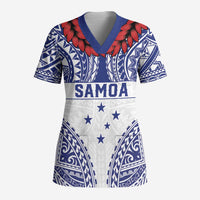 Personalised Toa Samoa Rugby Spirit Scrub Top White Samoan Tribal Pattern LT9 Adult White - Polynesian Pride