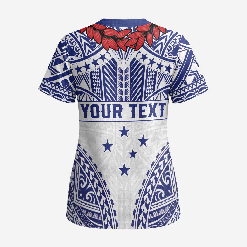 Personalised Toa Samoa Rugby Spirit Scrub Top White Samoan Tribal Pattern LT9 - Polynesian Pride